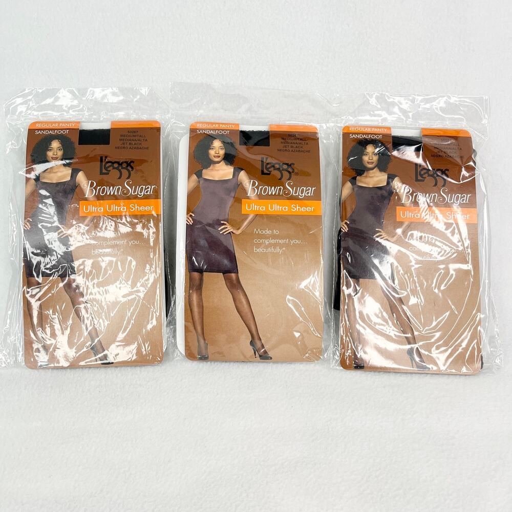 Lot of 3 L'eggs Brown Sugar Ultra Sheer Pantyhose M/T Black New